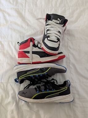 🔥Puma Kids' High-Top Athletic Shoe Bundle in Black, White, Red, Gray Size 5 & 6